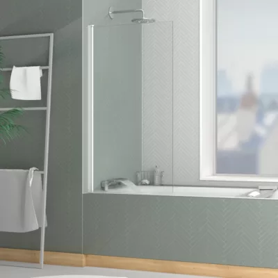 Pare-baignoire rabattable 130 x 70 cm, profilés aluminium blanc mat, Galedo Essentiel