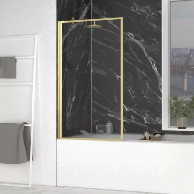 Pare-baignoire rabattable 140 x 80 cm, profilés aluminium doré brossé, Galedo Golden Edge