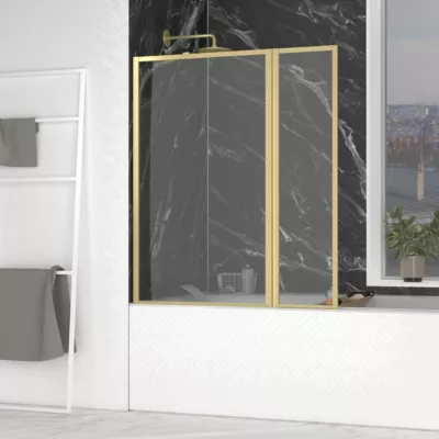 Pare-baignoire fixe avec volet pivotant 130+30 x 70 cm, profilés aluminium doré brossé, Galedo Golden Edge