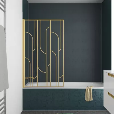 Pare-baignoire rabattable 140 x 80 cm, profilés aluminium doré, Galedo Art Deco