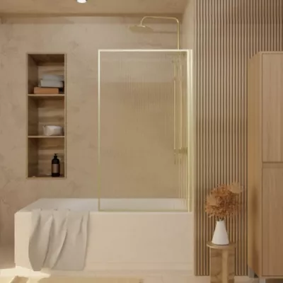 Pare baignoire pivotant l.80 x H.140 cm verre ondulé et profilés doré brossé, Galedo Edge