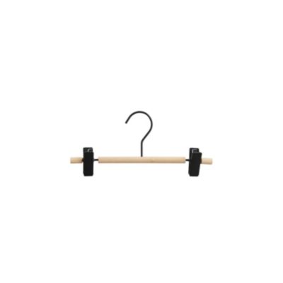 Lot de 2 cintres en bois avec pinces en métal noir