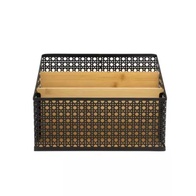 Banette de bureau 3 compartiments en bambou et métal noir Box & Beyond