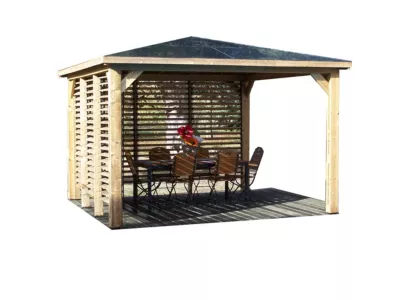Pool house manuel bois Habrita THB 3535.VV 3,79 x 3,79 m avec 2 parois vantelle