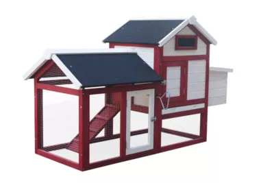 Poulailler standard bicorps couvert avec toit bitumé 2 pentes rouge et blanc 0,94 M² Habrita