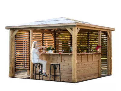 Pool house manuel bois Habrita THB3535.CCVV 3,79 x 3,79 m avec 2 parois vantelle et 2 parois comptoir