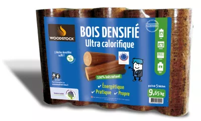 Bûches de bois densifiées Woodstock 9,5Kg taux d'humidité <10% 5PCS