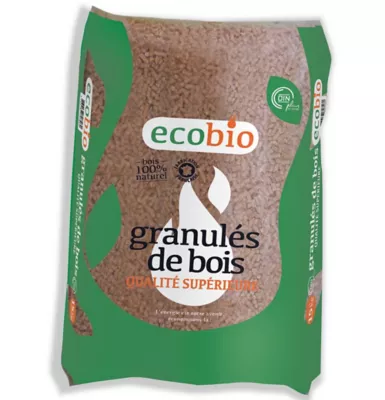 Granulés bois Ecobio sac de 15kg, 100% naturel, DINplus, faible cendre, haute performance