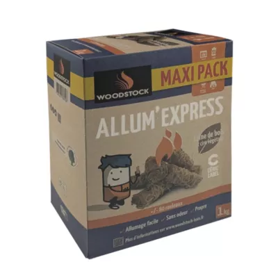 Allume-feu en rouleaux de laine de bois et cire végétale 1kg, Woodstock Allum'express