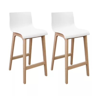 Tabouret en plastique blanc et pied en bois Homesight Tanna 65 cm vendu par 2