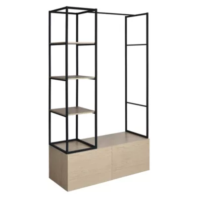 Portant à vêtements en bois et métal noir 3 étagères et 1 penderie 2 tiroirs Homesight Kleid l. 120 cm