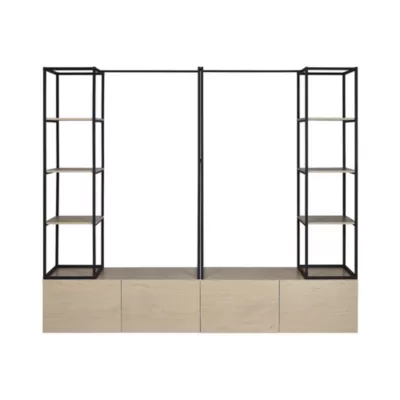 Portant à vêtements modulable en bois et métal noir 6 étagères 1 penderie 4 tiroirs Homesight Kleid l. 240 cm