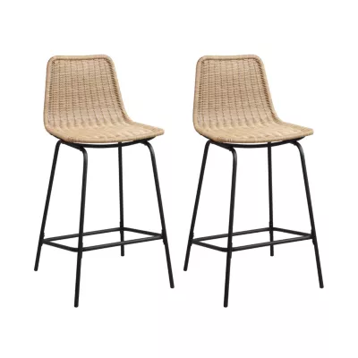 Tabouret en style rotin beige et pied en métal Homesight Bali vendu par 2
