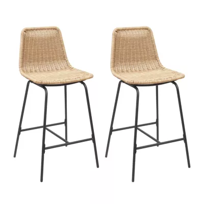 Tabouret en style rotin beige et pied en métal Homesight Kuta vendu par 2