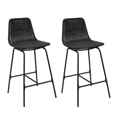 Tabouret en style rotin noir et pied en métal Homesight Kuta vendu par 2