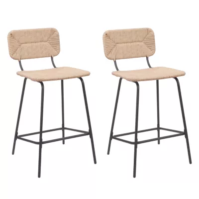 Tabouret en style rotin beige et pied en métal Homesight Nema vendu par 2