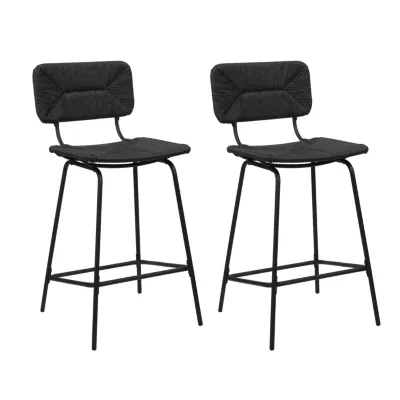 Tabouret en style rotin noir et pied en métal Homesight Nema vendu par 2