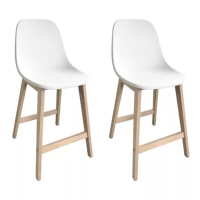 Tabouret en plastique blanc et pied en bois Homesight Elios vendu par 2
