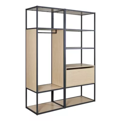 Portant à vêtements en métal noir et bois Homesight Oslo 1 tiroir et 1 barre de penderie et étagères L. 140 cm