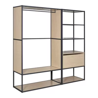 Portant à vêtements en métal noir et bois Homesight Oslo 1 tiroir et 1 barre de penderie et étagères L. 190 cm