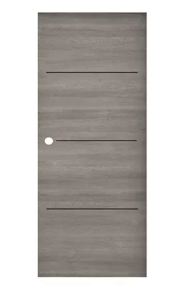 Porte coulissante Triaconta gris clair inserts noirs mat H.204 x l.93 cm