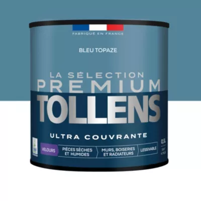 Peinture murs, boiseries et radiateurs bleu topaze velours Tollens Premium 0.5 L