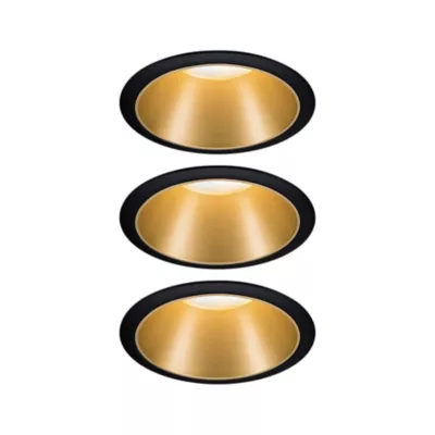 3 spots encastrables Cole LED intégrée blanc chaud IP44 3x470lm Ø8cm doré finition noire Paulmann