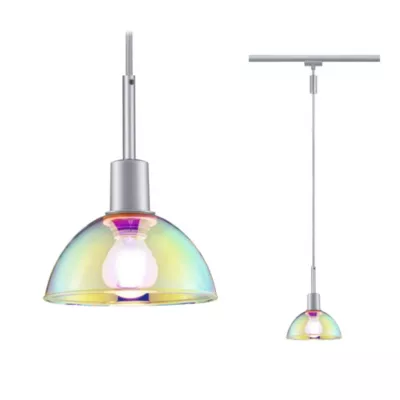 Suspension sur rail Sarrasani gris chromé mat verre dichroïque URail Ø.14 x H.140cm IP20 E14 20W dimmable Paulmann