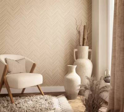 Papier peint vinyle intissé imitation chevron en bois L.1001 x l.53 cm