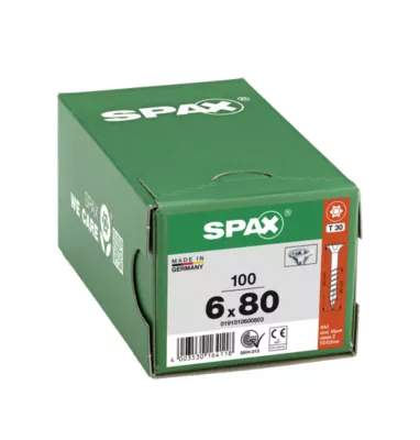 Vis à bois tête fraisée Spax Wirox torx 6 x 80 mm filetage partiel - 100 pièces
