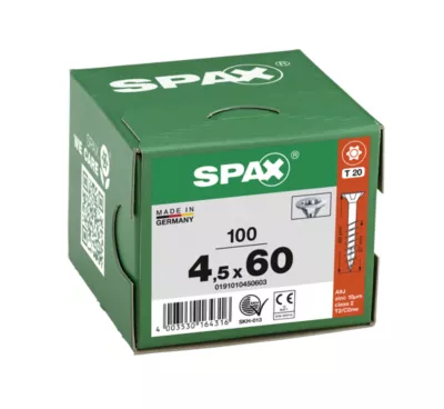 Vis à bois tête fraisée Spax Wirox torx 4,5 x 60 mm filetage partiel - 100 pièces