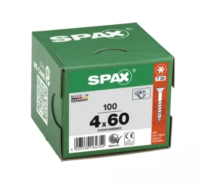 Vis à bois tête fraisée Spax Wirox torx 4 x 60 mm filetage partiel - 100 pièces