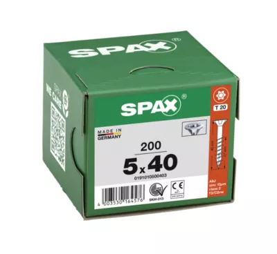 Vis à bois tête fraisée Spax Wirox torx 5 x 40 mm filetage partiel - 200 pièces
