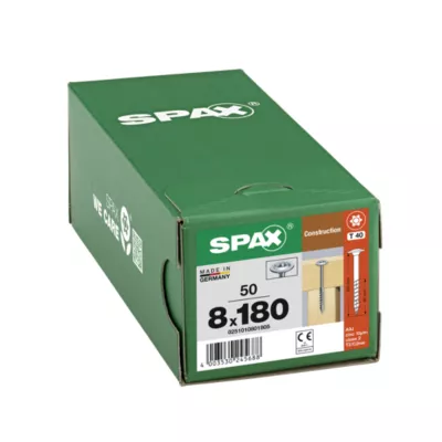 Vis de charpente tête ronde Spax Wirox 8 x 180 mm filetage partiel - 50 pièces