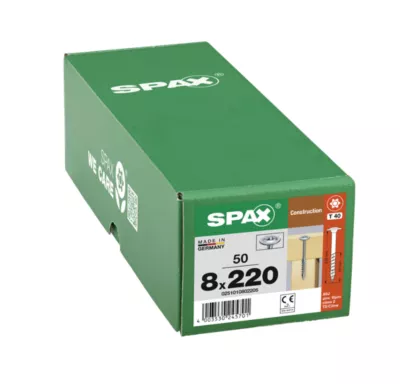 Vis de charpente tête ronde Spax Wirox 8 x 220 mm filetage partiel - 50 pièces