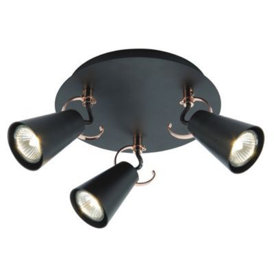 Plafonnier 3 spots Brillant métal noir/cuivre 21 W