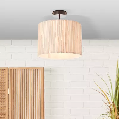 Plafonnier Wimea métal noir et naturel Ø30 x H.32 cm 52W IP20 Brilliant