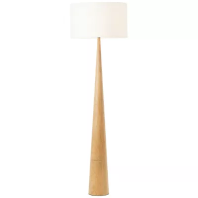 Lampadaire Kirou blanc pied bois IP20 E27 H.150cm Brilliant