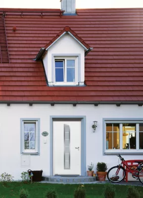 Porte d'entrée Hörmann acier galvanisé l.90 x h.215 cm poussant gauche THP700B blanc ral 9016