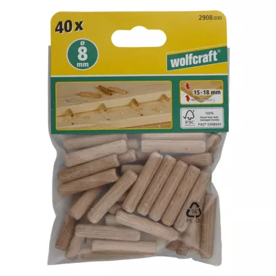 40 tourillons Wolfcraft ø8 x 40 mm Hêtre