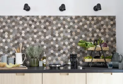 Dalle adhésive murale Wall Tiles premium D-C-Fix® hexagones effet pierre et cuivre L.34,5 x l.30cm