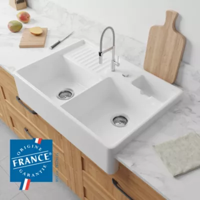 Image principale de Évier timbre d'office de cuisine à poser 2 bacs Tradition Villeroy & Boch céramique blanc brillant