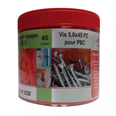 40 chevilles avec vis 6+8 mm