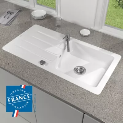 Image principale de Évier de cuisine en céramique 1 cuve à encastrer Villeroy & Boch Collection blanc brillant
