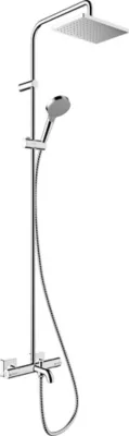 Image principale de Colonne de bain/douche thermostatique avec pommeau + douchette 2 jets + flexible + barre réglable, chrome, Hansgrohe Vernis Shape