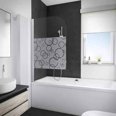 Pare-baignoire 80 x 140 cm, Schulte, paroi de baignoire 1 volet pivotant, verre transparent anticalcaire, Cercles
