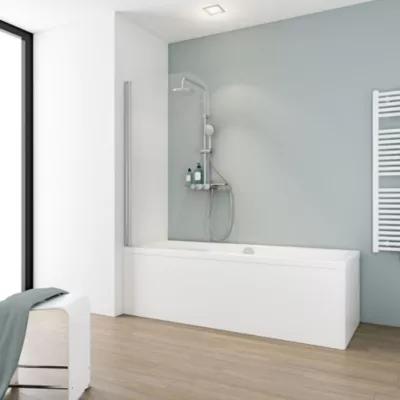 Pare-baignoire pivotant 1 volet, 80 x 140 cm, verre transparent anticalcaire 5 mm, profilé chrome, Schulte Capri