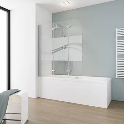Pare-baignoire pivotant 3 volets pliables, 125 x 140 cm, verre transparent anticalcaire 5 mm, Schulte Liane
