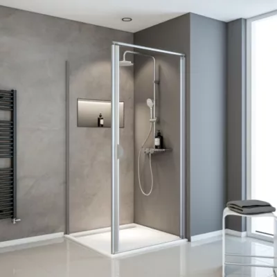 Paroi de douche fixe anticalcaire I.80 cm, verre transparent, profilés alu-argentés, Schulte Sunny