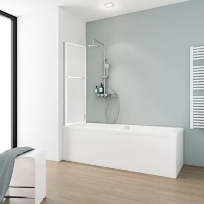 Pare-baignoire pivotant coulissant avec porte-serviettes H.140 x l.118 cm, blanc, Schulte